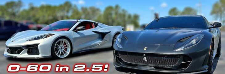 درگ جذاب کوروت Z06 و فراری 812، جدال V8 و V12 تنفس طبیعی