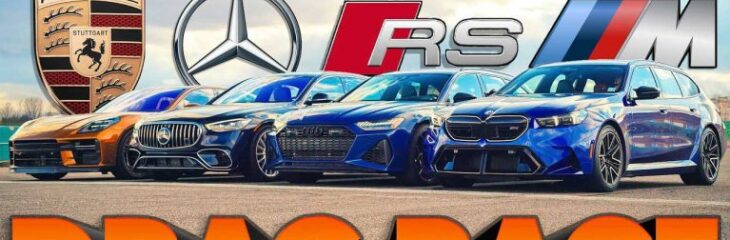 درگ جذاب بیامو M5 با آئودی RS6، پورشه پانامرا توربو S و مرسدس S63