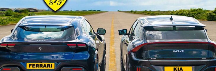 درگ کیا EV6 GT و فراری پوروسانگوئه، نبرد برق و V12 تنفس طبیعی!
