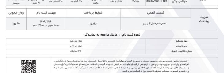 قیمت کارخانه‌ای فولکس‌واگن ID.UNYX PURE (بهمن ۱۴۰۴) + شرایط فروش و ثبت نام